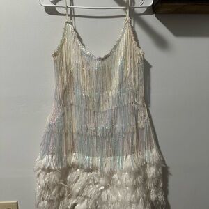 Sequin Fringe Dress with Feather Hem
